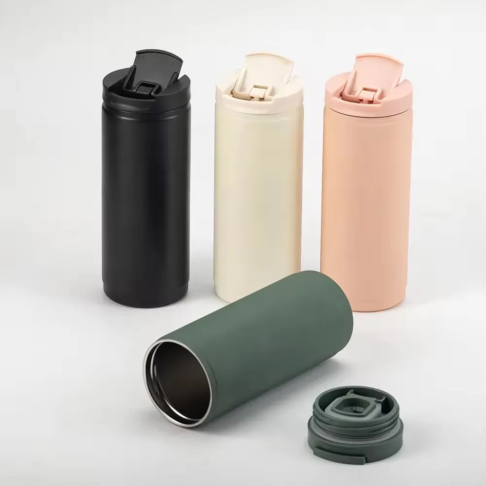 Tasse à café isolée en acier inoxydable à double paroi de 400ml avec couvercle