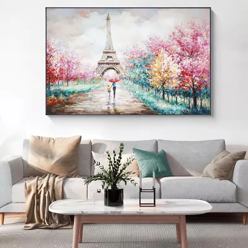 Abstrait Paris Tour Eiffel Photo Art Mural Coloré Arbres Paysage Toile Peinture À L'huile