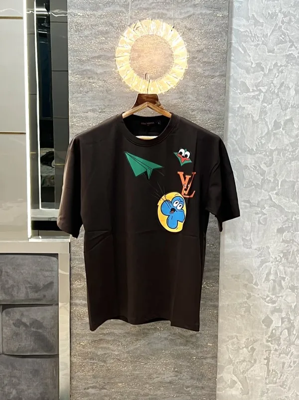 Louiis Vuitton Comics Monogram Print Imported Oversized black T-Shirt 026