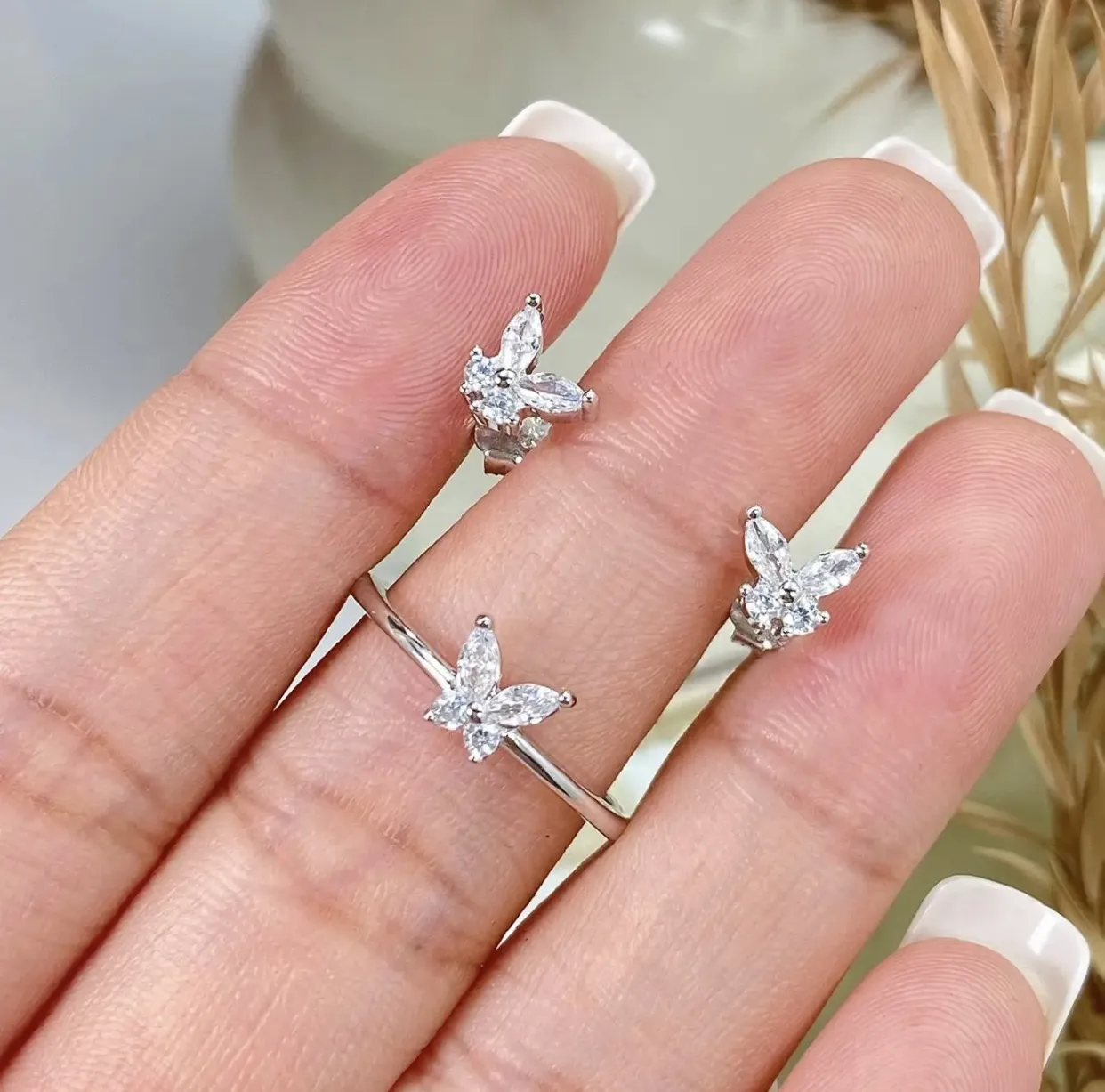 Ensemble boucles bague en argent 