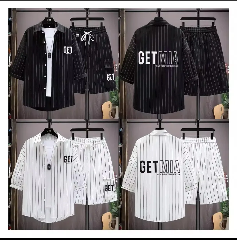 Chemise à Manches Courtes Ensemble Deux Pièces Rayé de Luxe pour Hommes – Élégance et Confort au Quotidien