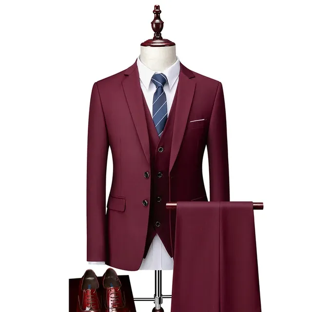 Costume de mariage 3 pièces pour homme, grandes tailles, rouge bordeaux 