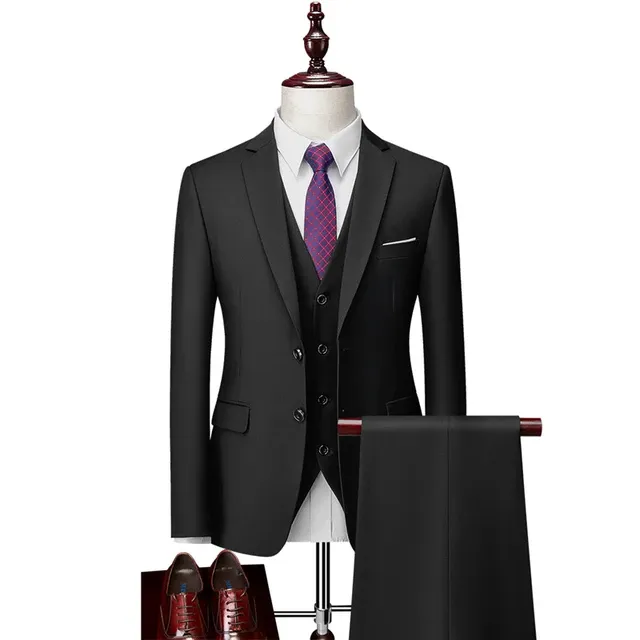 Costume de mariage 3 pièces pour homme, grandes tailles, noir ...