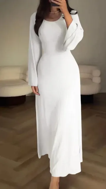 boutique) Robe longue élastique pour femme, couleur disponible, manches évasées, à lacets, décontracté, automne, hiver, mode