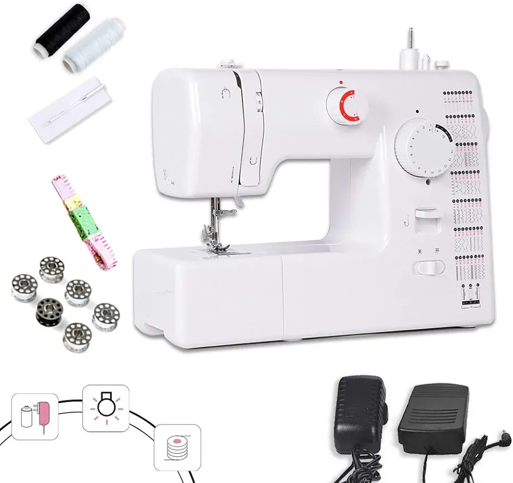 MTXD Machine A Coudre Portable, Machine À Coudre Portable Réglable Électrique À 2 Fils À Double Fil Machine À Réparer Bleu Blanc avec Pédale -1.16