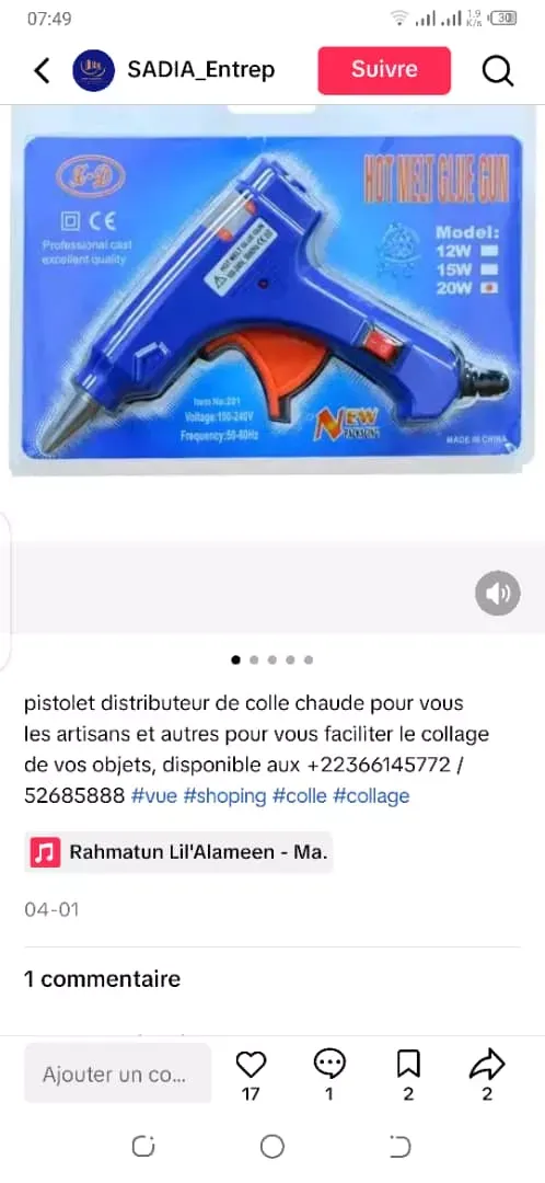 Pistolet distributeur de colle chaude 