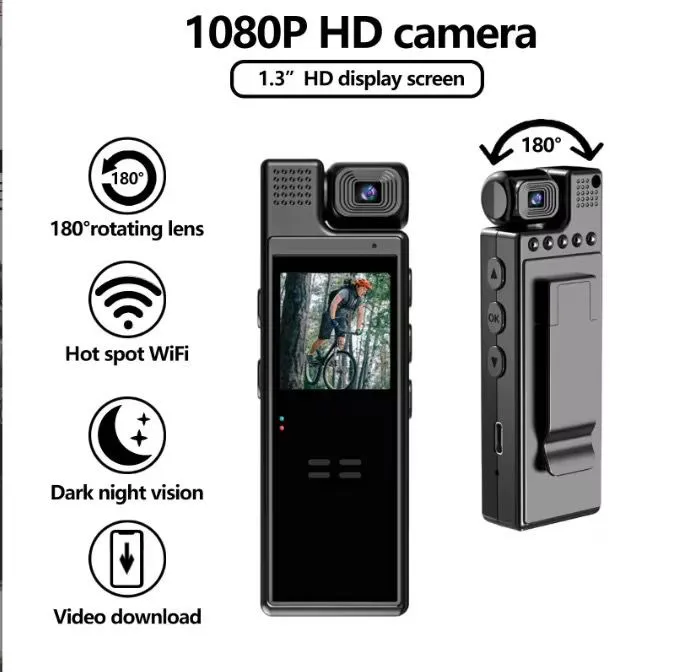 Caméra Piéton HD 1080P avec Écran LCD et Vision Nocturne - Vue détaillée 1