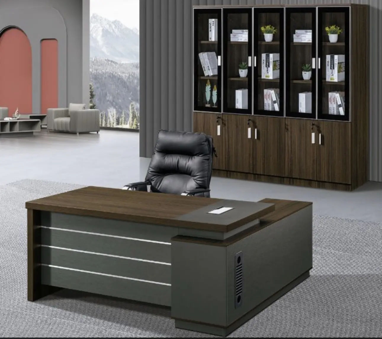 Bureau de direction luxe avec rangements intégrés - Vue détaillée 1
