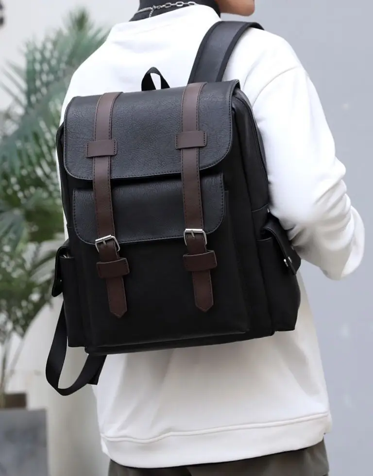 Vue alternative 2 - Retro Double Buckle Plus Size 15.6 Inch Laptop Backpack School Bag College Soft PU Backpack