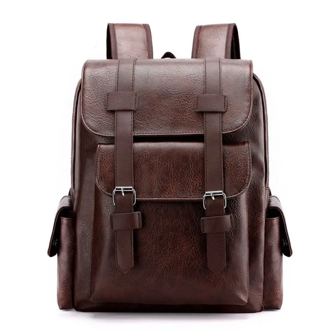 Vue alternative 1 - Retro Double Buckle Plus Size 15.6 Inch Laptop Backpack School Bag College Soft PU Backpack