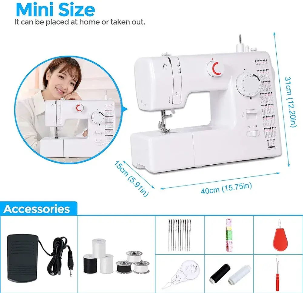 Vue alternative 1 - MTXD Machine A Coudre Portable, Machine À Coudre Portable Réglable Électrique À 2 Fils À Double Fil Machine À Réparer Bleu Blanc avec Pédale -1.16