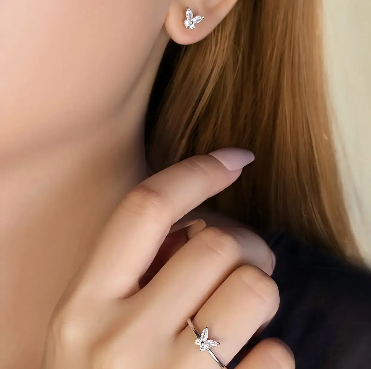 Vue alternative 1 - Ensemble boucles bague en argent 