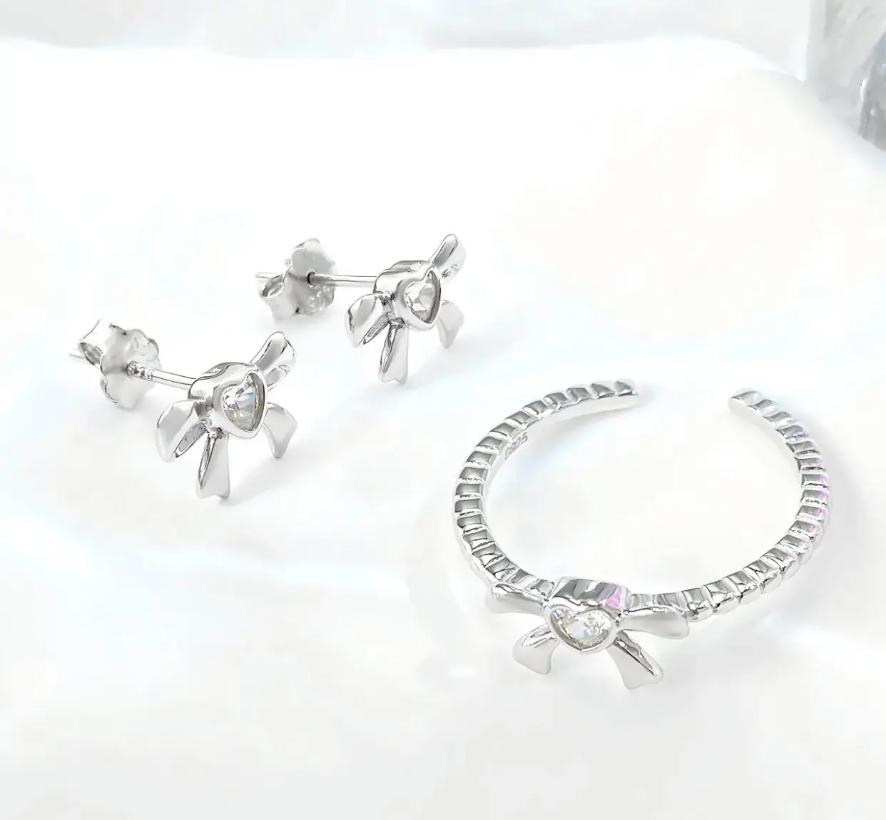 Vue alternative 1 - Ensemble boucles bague en argent 