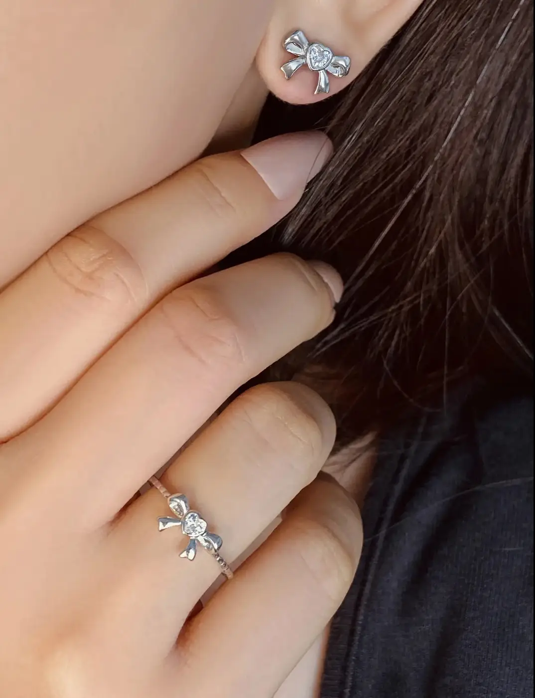 Vue alternative 4 - Ensemble boucles bague en argent 