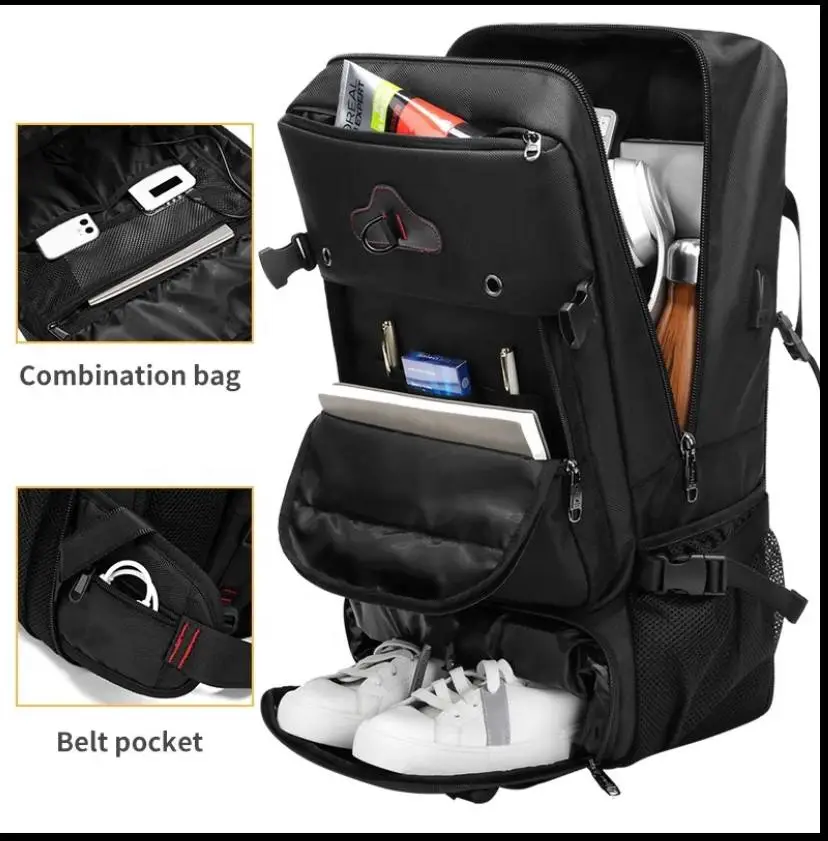 Vue alternative 2 - sac à dos de voyage pour hommes de grande capacité, sac de randonnée en plein air multifonctionnel et étanche avec rangement indépendant pour chaussures