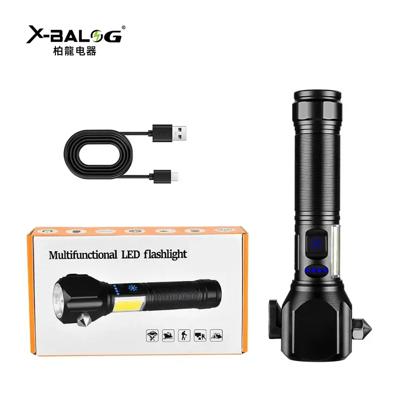 Vue alternative 2 - Lampe de poche multifonctions à zoom puissant pour l’extérieur, Rechargeable par USB, lampe de poche tactique d’urgence à LED avec marteau de sécurité 