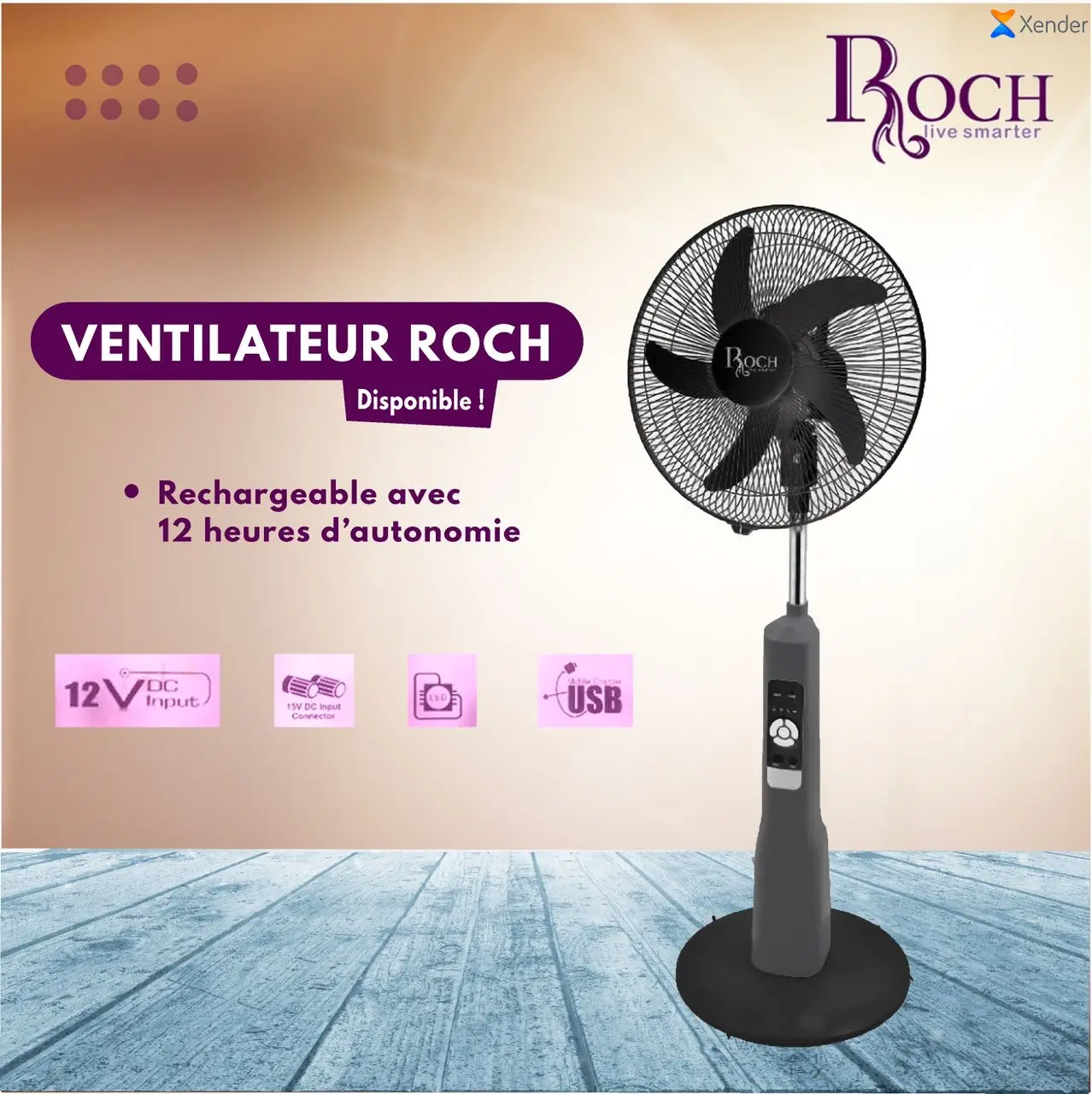 Vue alternative 1 - Ventilateur rechargeable  ROCH