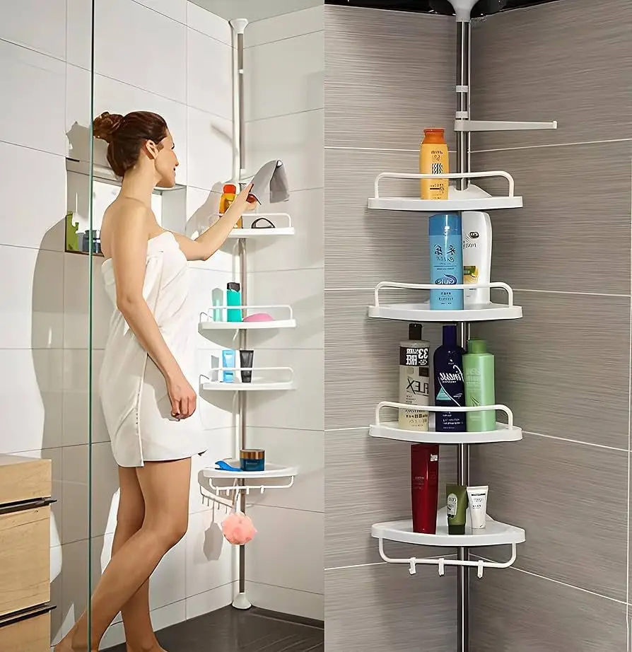 Vue alternative 4 - Étagère de douche sans trous, 5 pièces, étagères de douche autocollantes, organisateur de salle de bain noir, acier inoxydable, fixation murale, grande capacité, étagère de douche pour douche intérieure