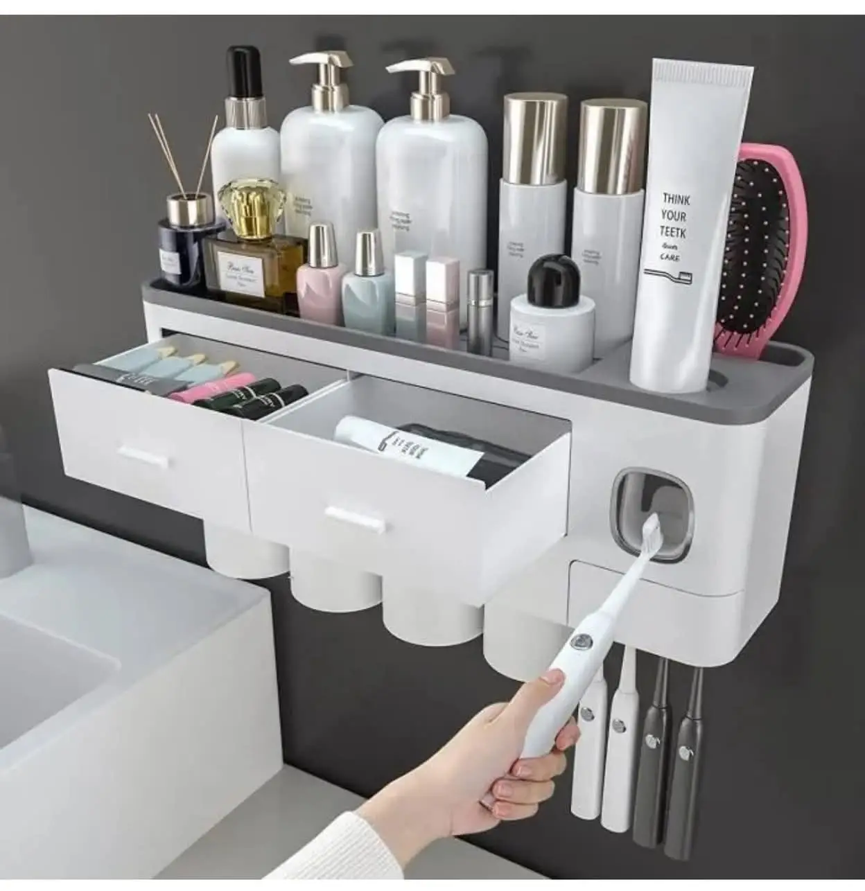 Vue alternative 1 - Distributeur automatique de dentifrice, porte-brosse à dents, mural