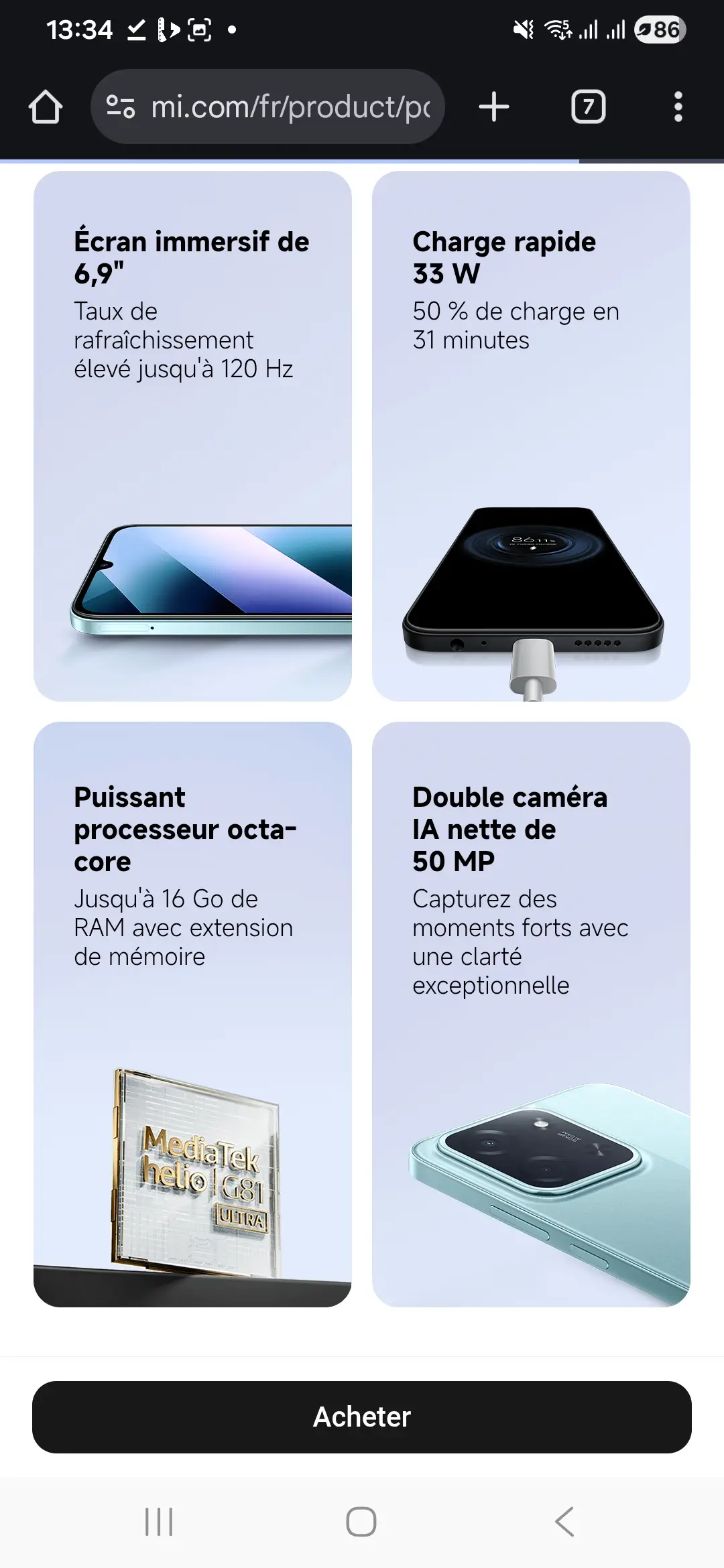 Vue alternative 1 - Téléphone Poco C85, (8g ram/256g
