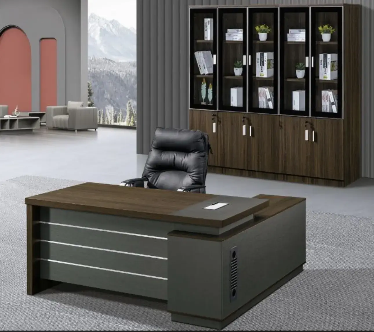 Vue alternative 1 - Bureau de direction luxe avec rangements intégrés