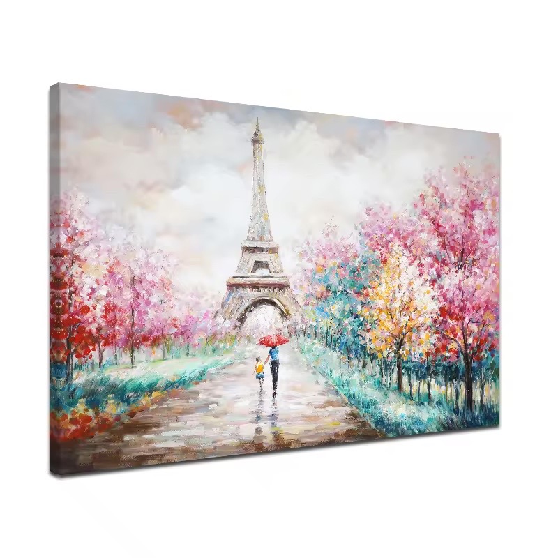 Abstrait Paris Tour Eiffel Photo Art Mural Coloré Arbres Paysage Toile Peinture À L'huile - Vue détaillée 1