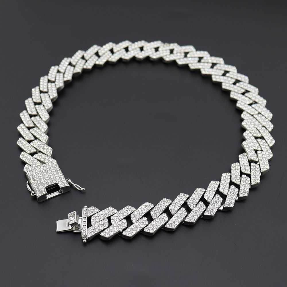 Collier hip-hop pour hommes, barre élargie de 20mm, chaîne cubaine en diamant, plaqué or exagéré - Vue détaillée 3