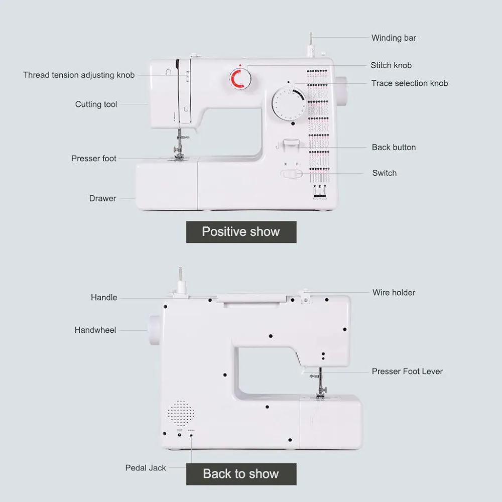 MTXD Machine A Coudre Portable, Machine À Coudre Portable Réglable Électrique À 2 Fils À Double Fil Machine À Réparer Bleu Blanc avec Pédale -1.16 - Vue détaillée 2