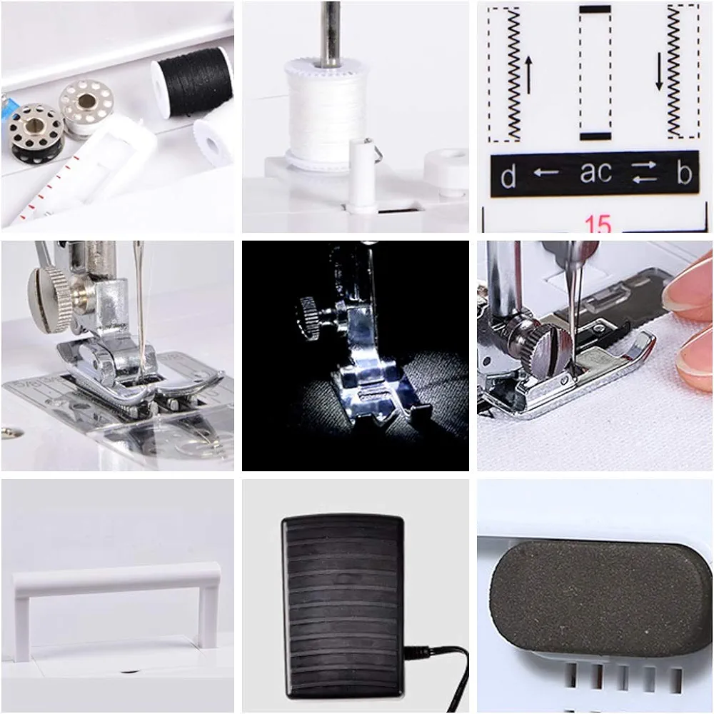 MTXD Machine A Coudre Portable, Machine À Coudre Portable Réglable Électrique À 2 Fils À Double Fil Machine À Réparer Bleu Blanc avec Pédale -1.16 - Vue détaillée 4