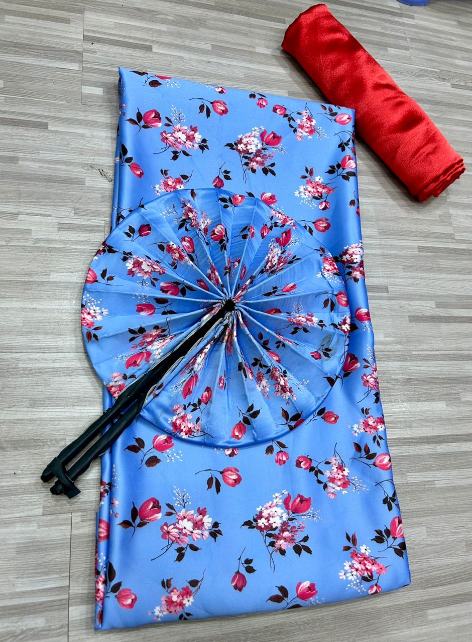 Ensemble de soie fleuries +éventails + satin - Vue détaillée 2