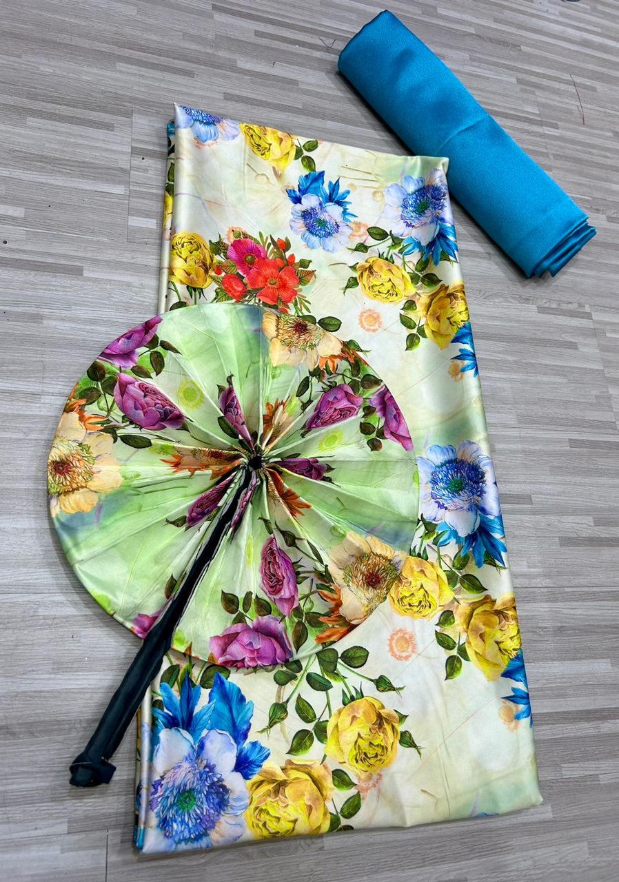 Ensemble de soie fleuries +éventails + satin - Vue détaillée 6