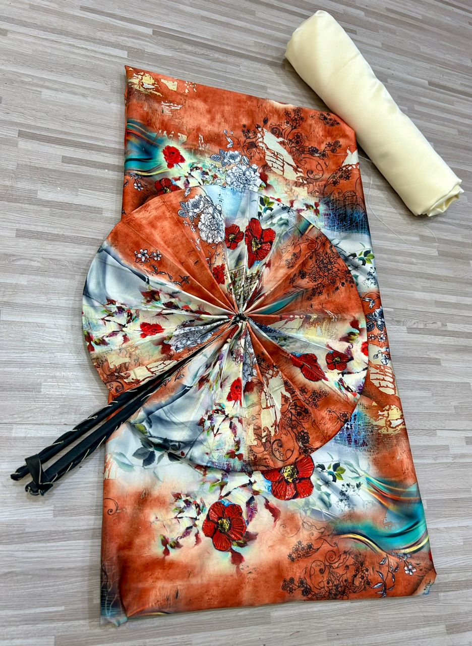Ensemble de soie fleuries +éventails + satin - Vue détaillée 10
