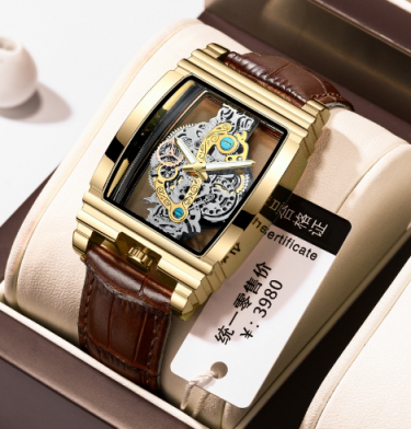 BINBOND marque carré de luxe hommes or Tourbillon squelette Quartz montres pour hommes  - Vue détaillée 1