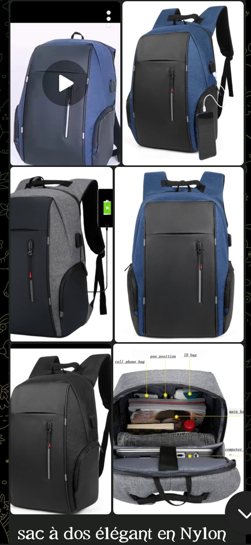 Sac à dos élégant en nylon - Vue détaillée 1