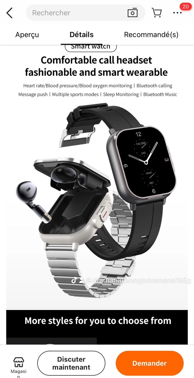 Montre watch intelligente avec écouteur - Vue détaillée 2